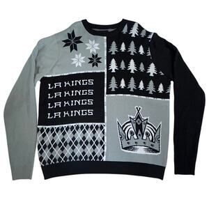 LA Kings Christmas Sweater Size 2XL NHL Black Gray Patchwork Crewneck